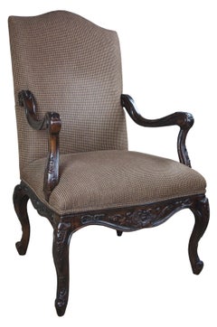 Henredon Livingroom Cynthia Oversized French Tweed Carved Armchair H0091