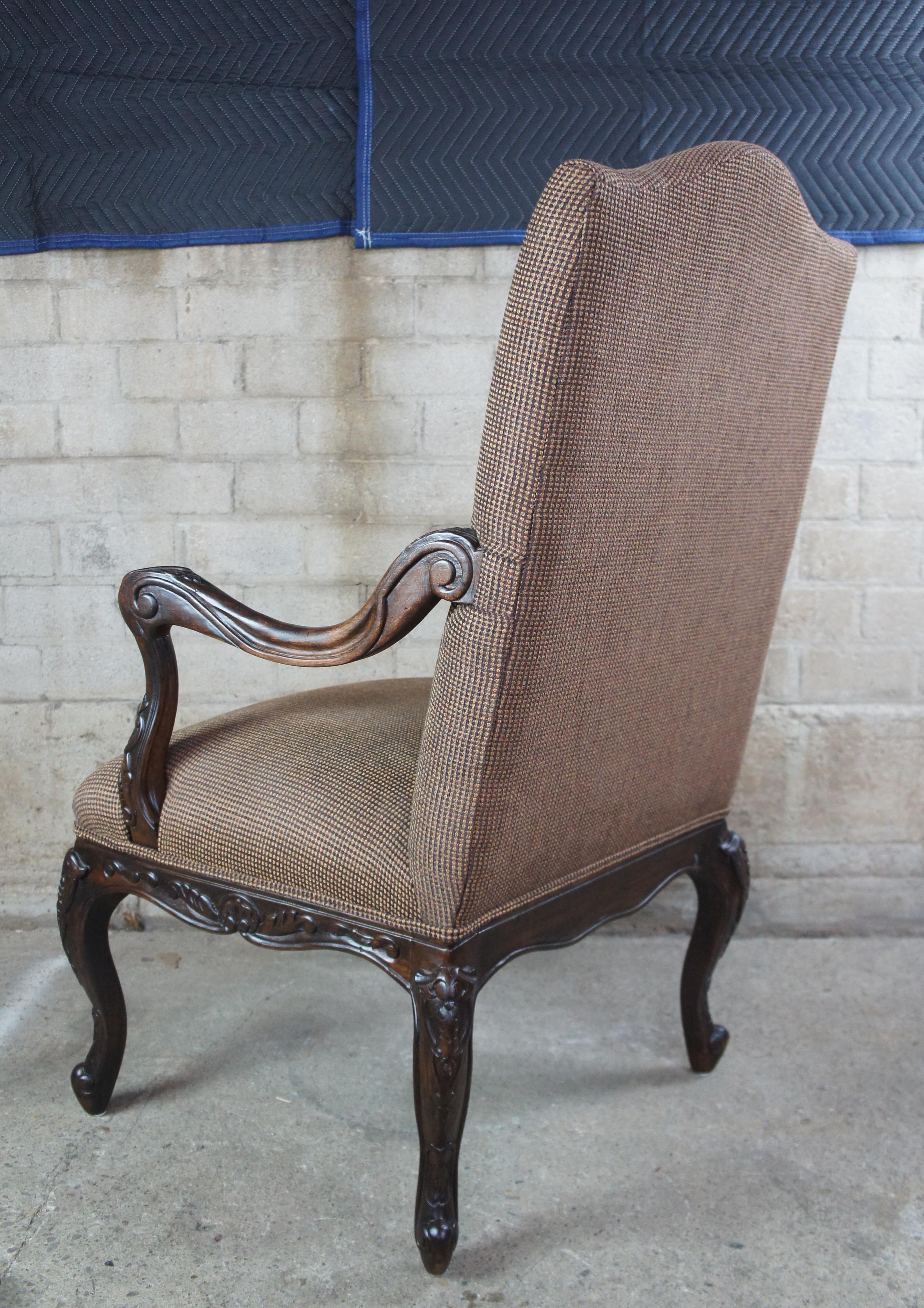 20th Century Henredon Livingroom Cynthia Oversized French Tweed Carved Armchair H0091
