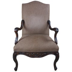 Henredon Livingroom Cynthia Oversized French Tweed Carved Armchair H0091