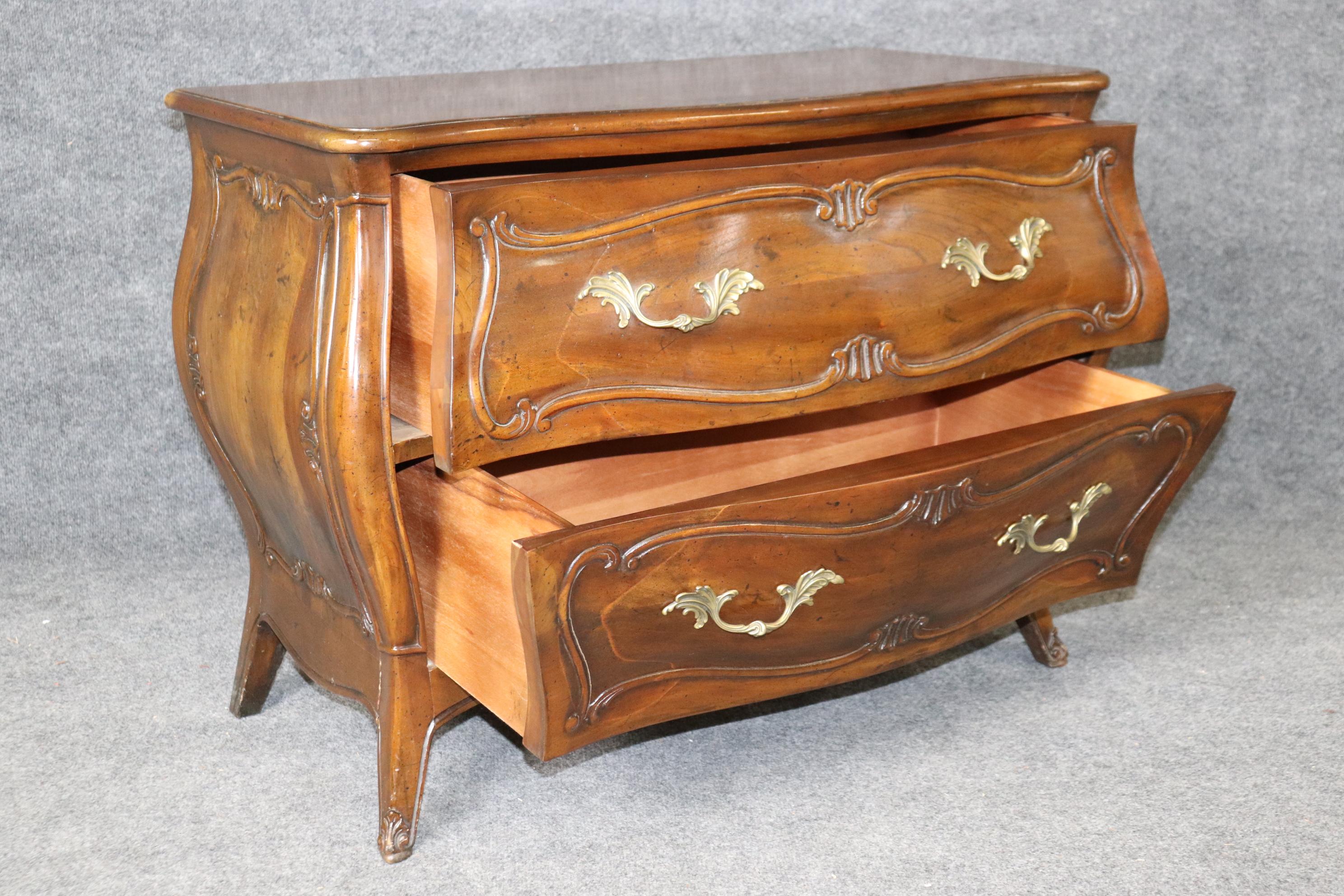 20th Century Henredon Louis XV Style 2 Drawer Walnut Commode or Chest of Drawers