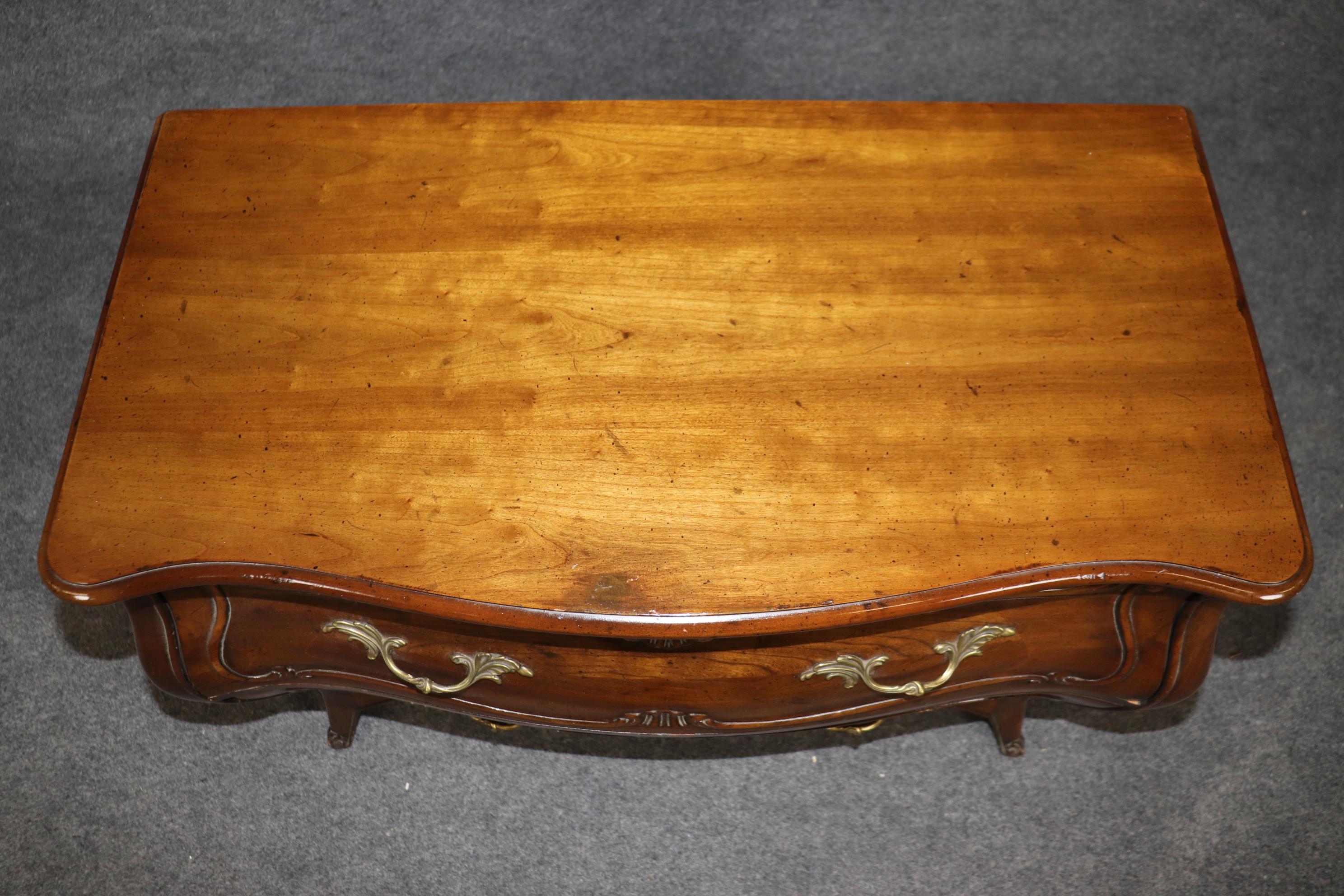 Brass Henredon Louis XV Style 2 Drawer Walnut Commode or Chest of Drawers