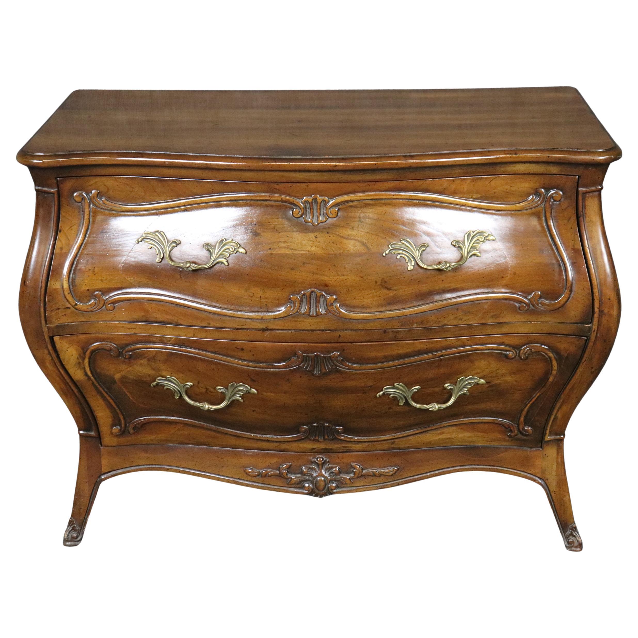 Henredon Louis XV Style 2 Drawer Walnut Commode or Chest of Drawers