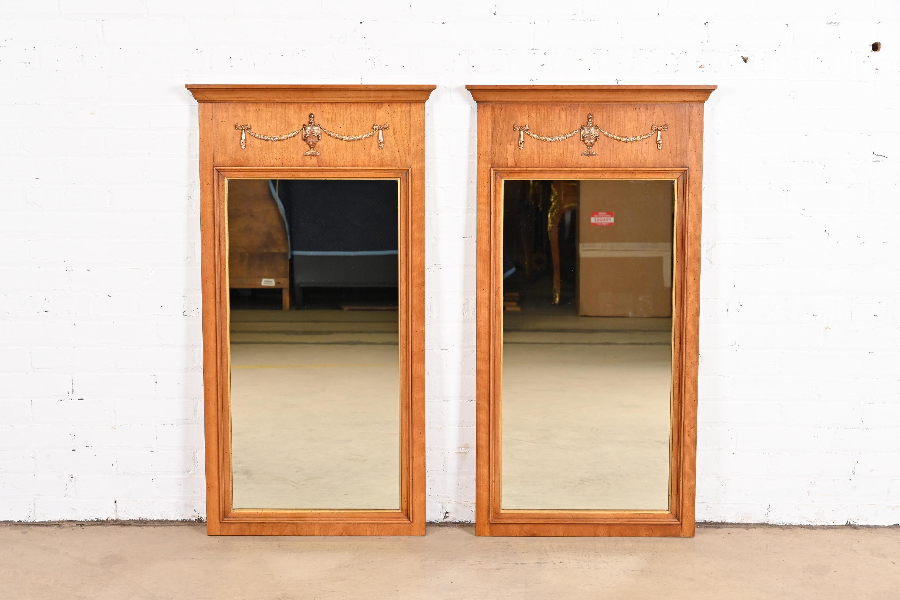 American Henredon Louis XVI Neoclassical Cherry Wood Wall Mirrors, Pair For Sale