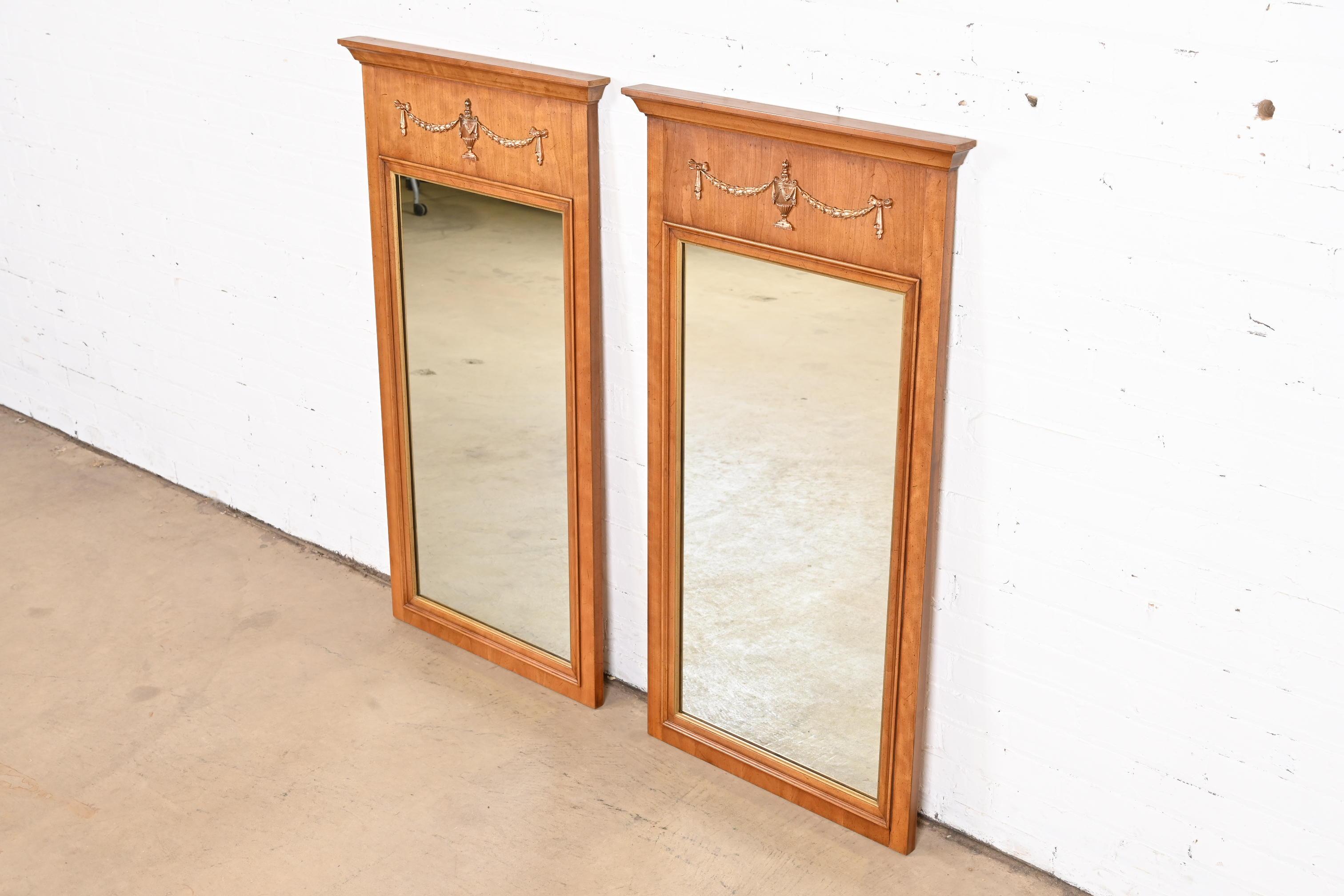 Henredon Louis XVI Neoclassical Cherry Wood Wall Mirrors, Pair In Good Condition For Sale In South Bend, IN