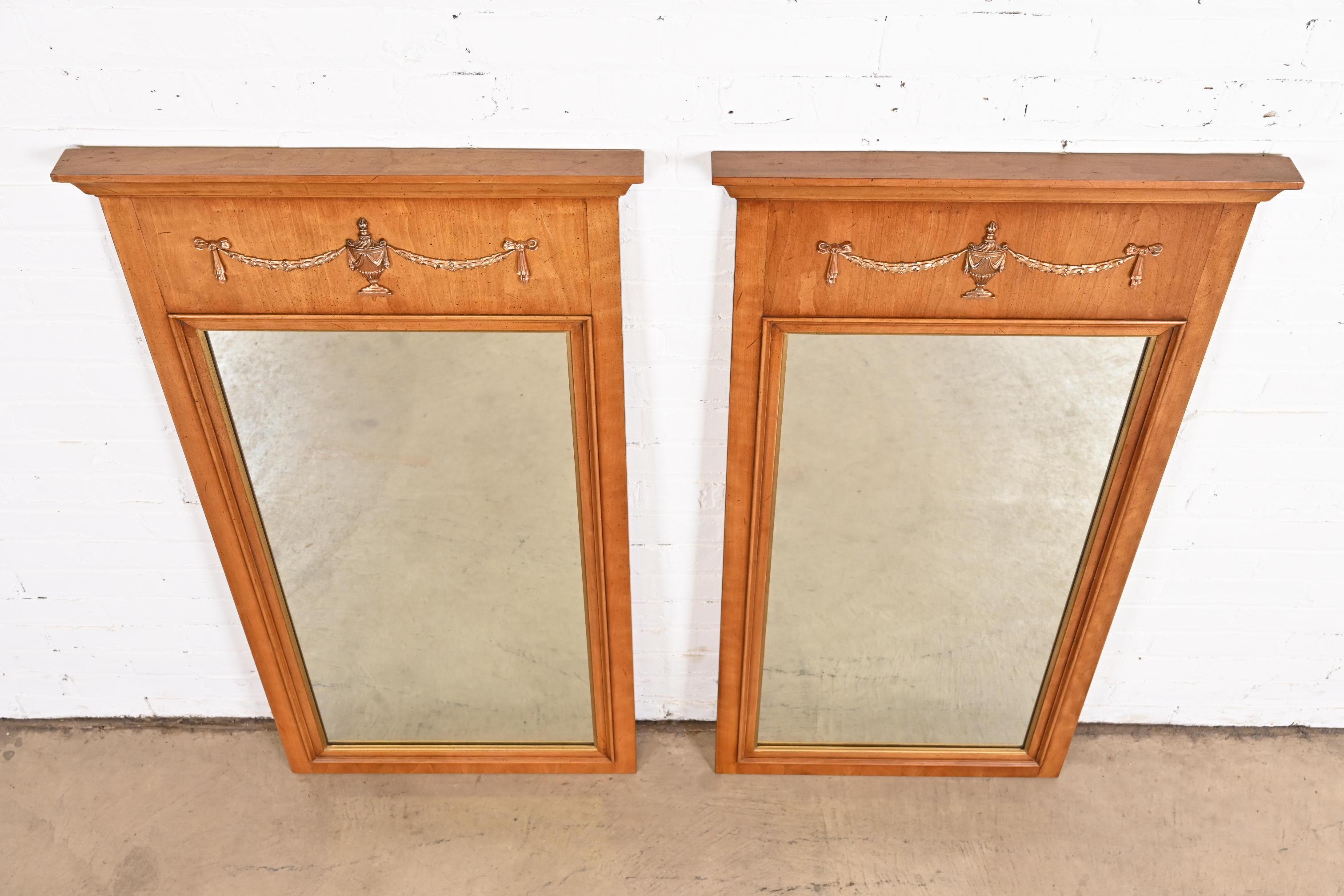 Mid-20th Century Henredon Louis XVI Neoclassical Cherry Wood Wall Mirrors, Pair For Sale