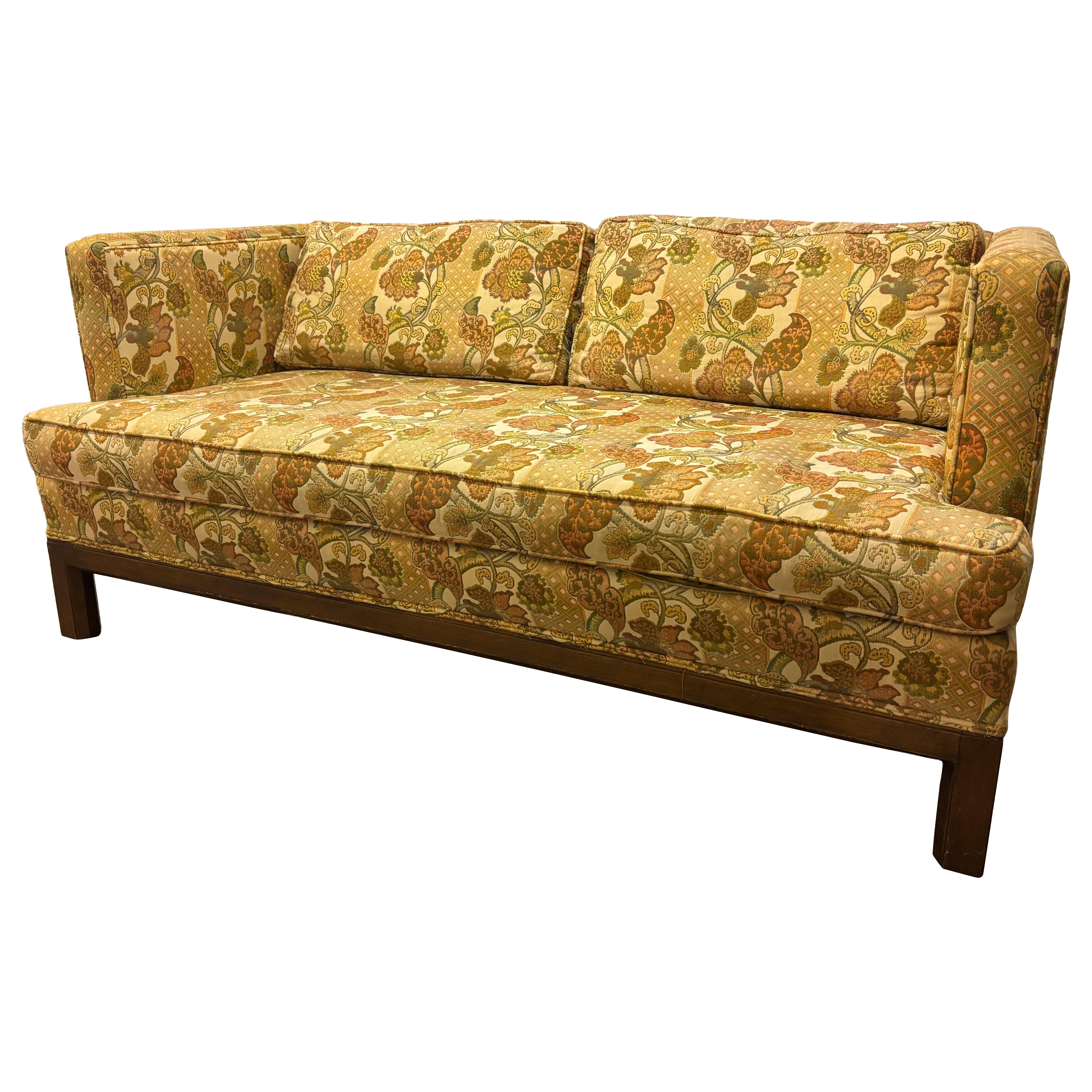 Mid-Century Modern Loveseat by Henredon, Upholstered, Walnut Base, USA For Sale