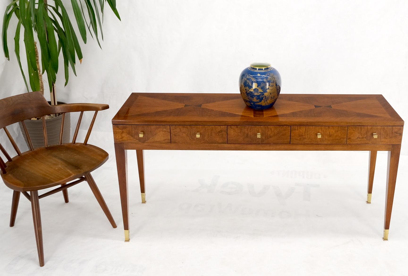 Mid-Century Modern Henredon Low Profile Three Drawers Inlaid Top Tapered Legs  Console Table