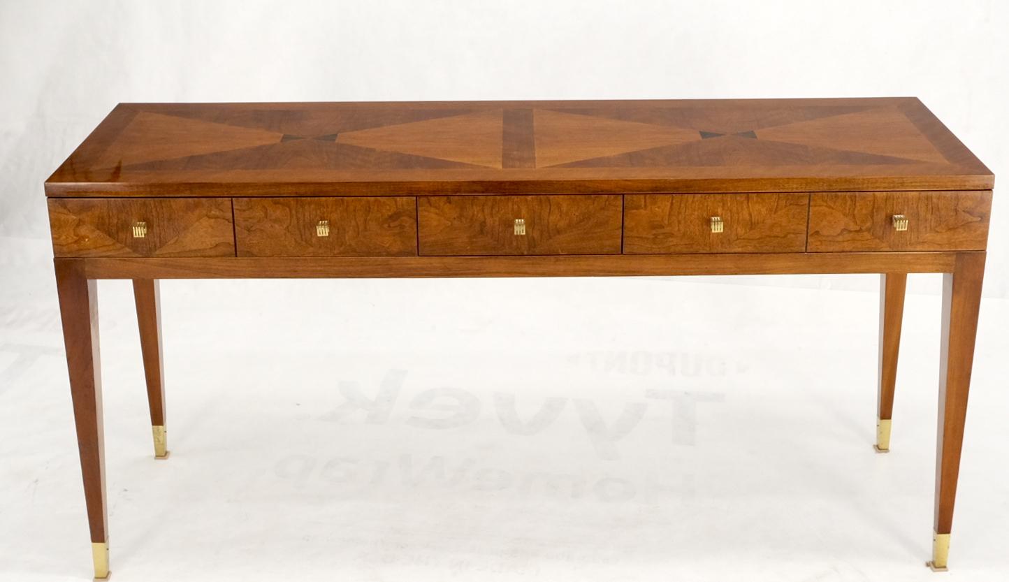 American Henredon Low Profile Three Drawers Inlaid Top Tapered Legs  Console Table
