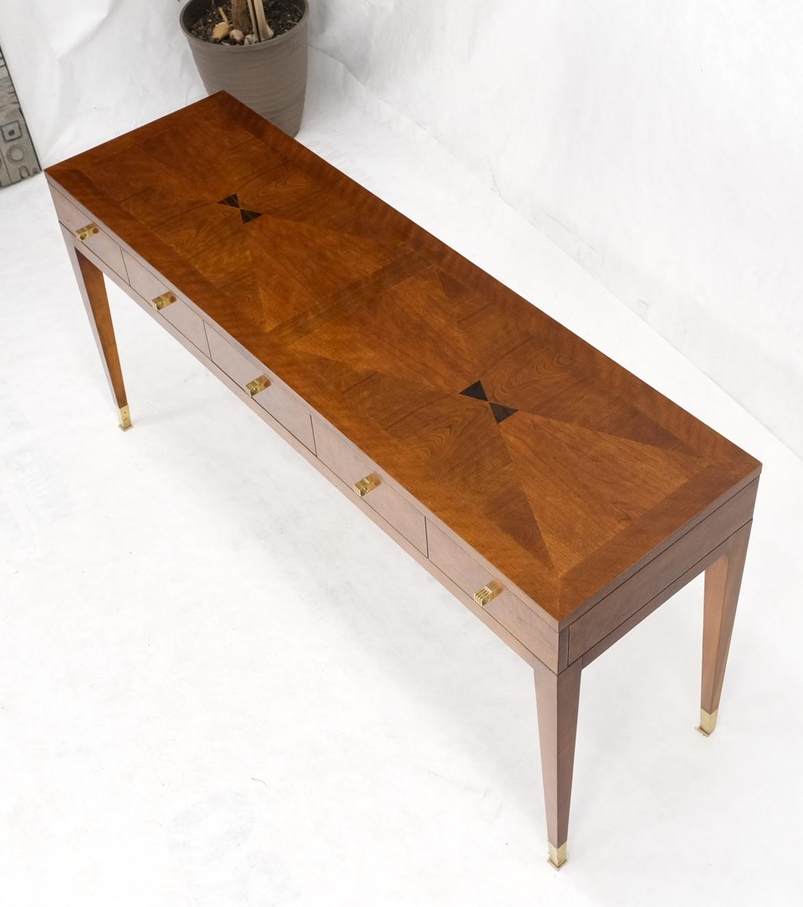 Lacquered Henredon Low Profile Three Drawers Inlaid Top Tapered Legs  Console Table