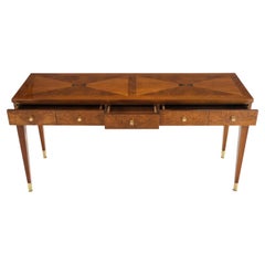 Henredon Low Profile Three Drawers Inlaid Top Tapered Legs  Console Table