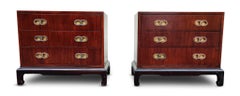 Henredon Mahogany & Brass 3-Drawer Nightstands or End Tables Mid-Century Modern