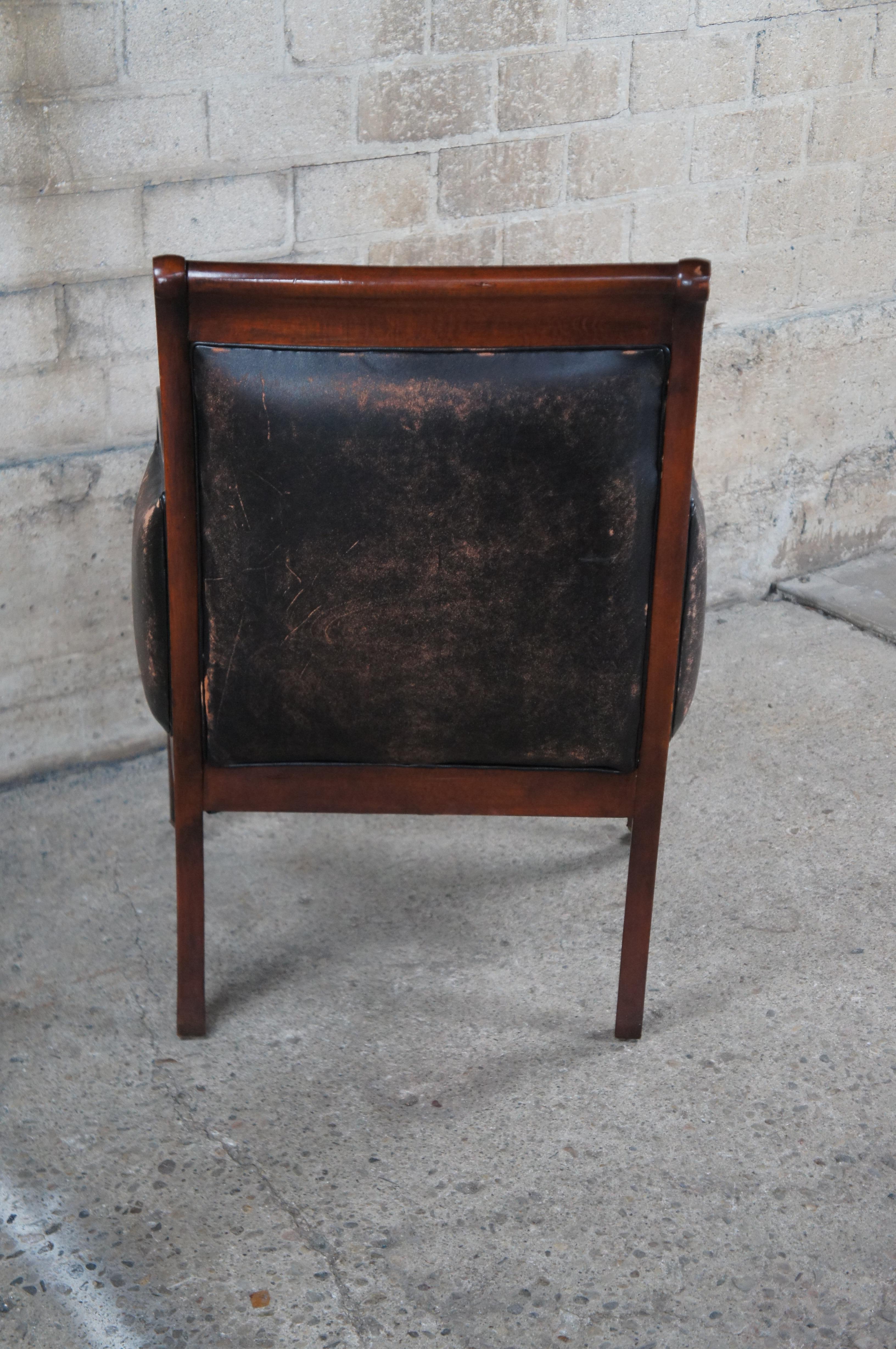 Henredon Mahagoni Distressed Leder Französisch Empire Regency Club Lounge Sessel im Angebot 5