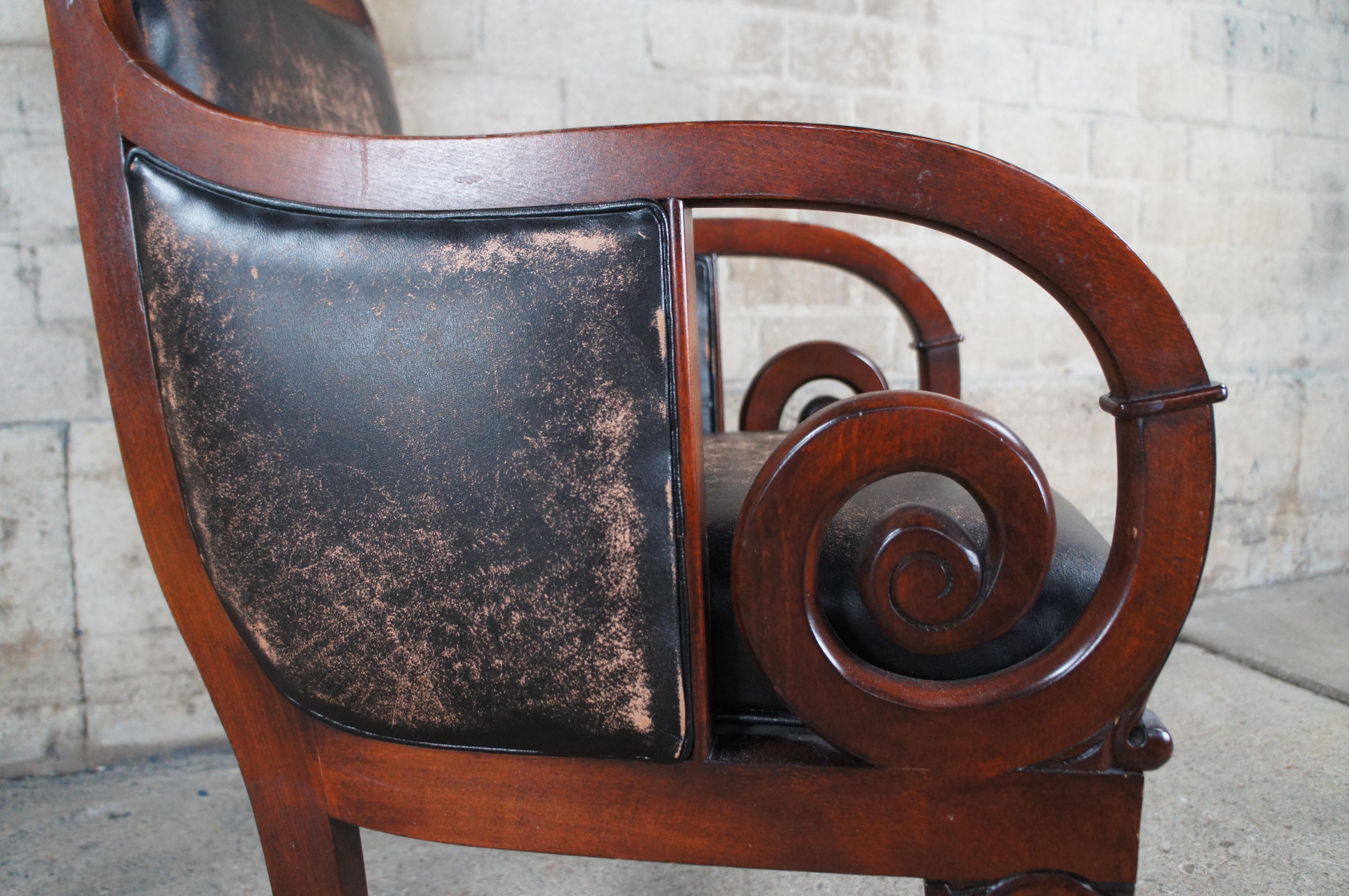 Henredon Mahagoni Distressed Leder Französisch Empire Regency Club Lounge Sessel im Angebot 3
