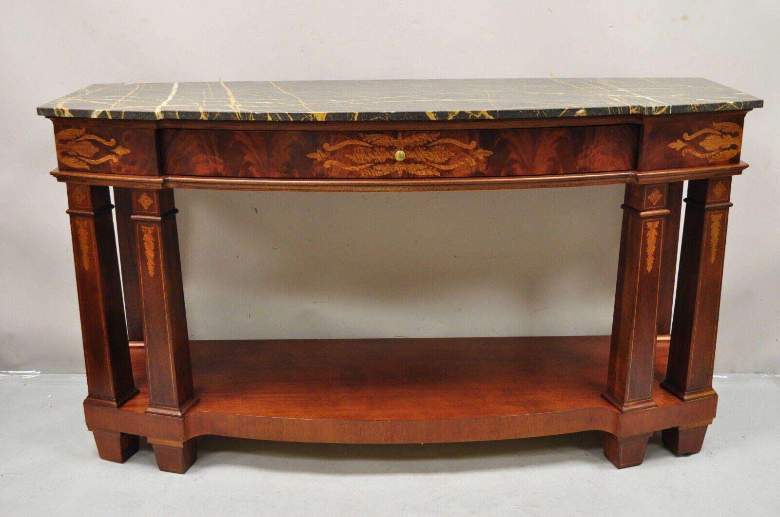 Henredon Marble Top One Drawer Inlaid Mahogany Empire Sideboard Buffet Server 7
