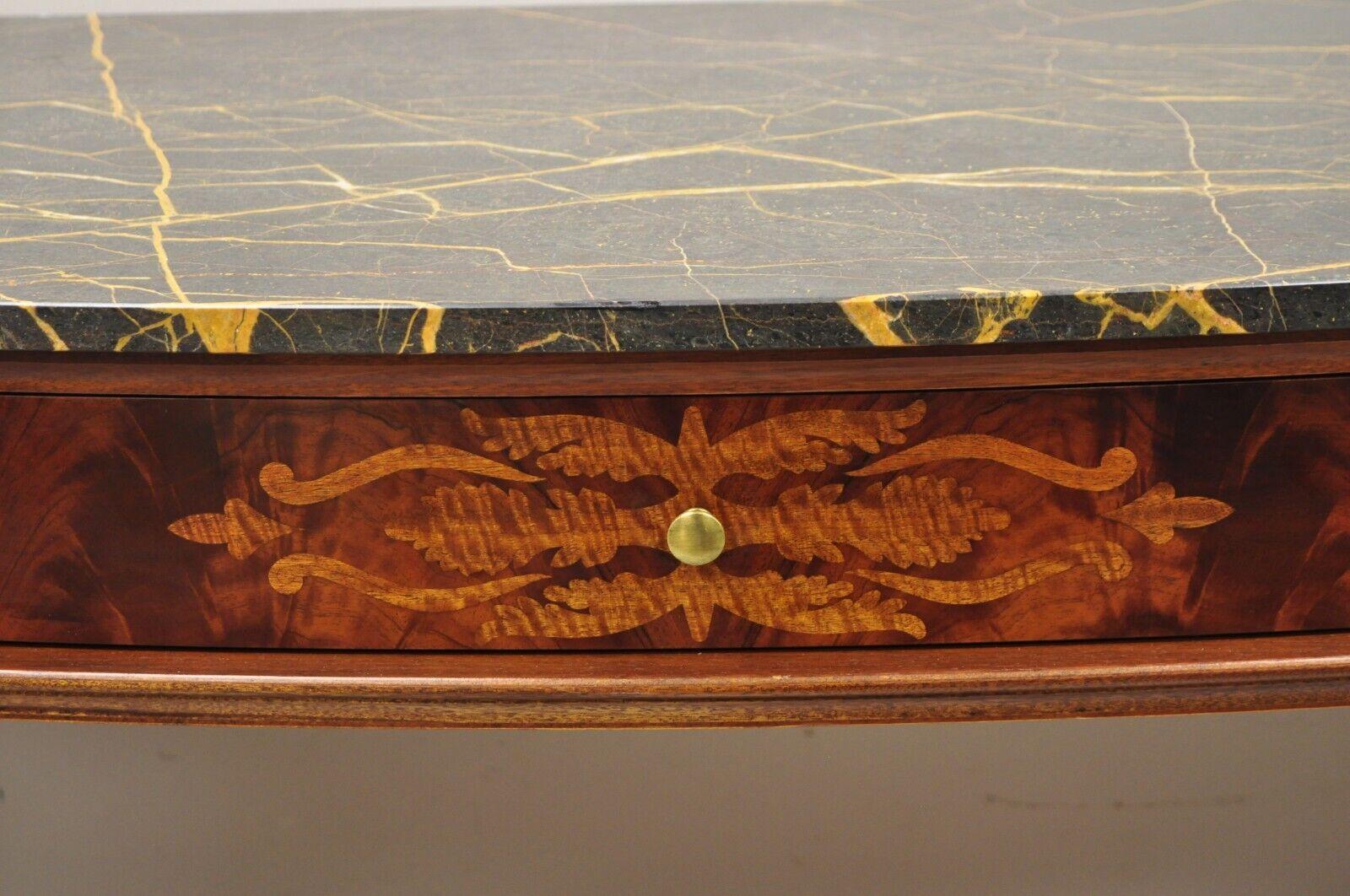 Henredon Marble Top One Drawer Inlaid Mahogany Empire Sideboard Buffet Server In Good Condition In Philadelphia, PA