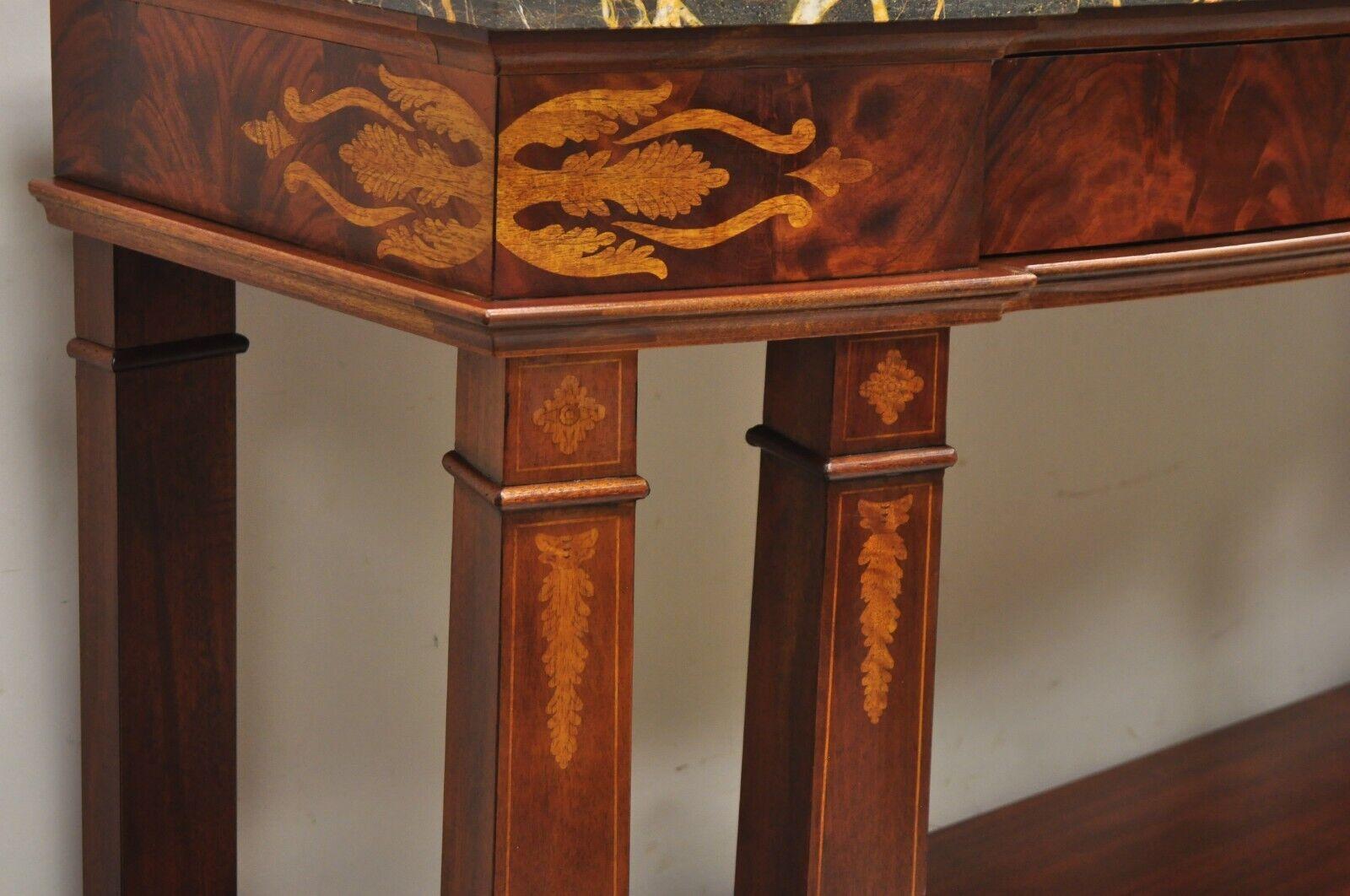 Henredon Marble Top One Drawer Inlaid Mahogany Empire Sideboard Buffet Server For Sale 1