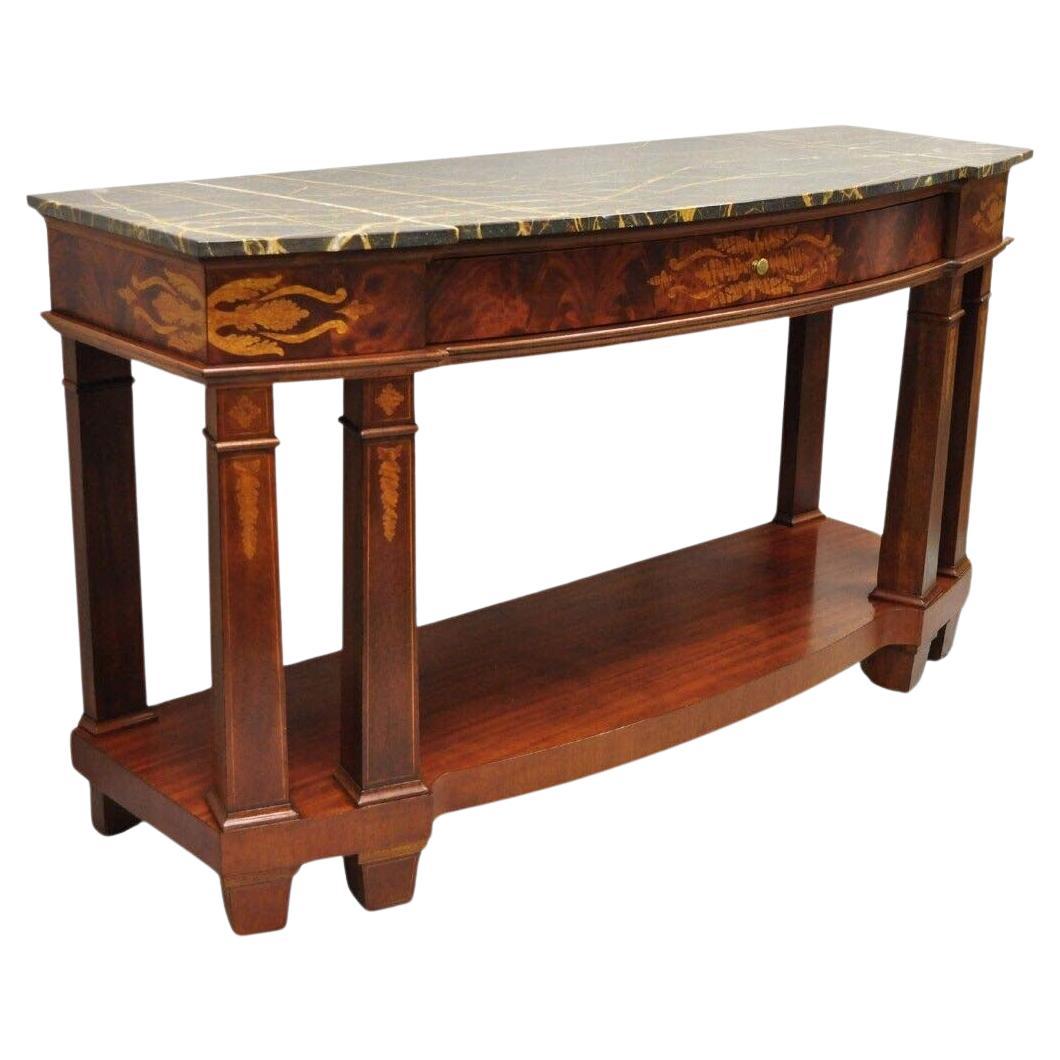 Henredon Marble Top One Drawer Inlaid Mahogany Empire Sideboard Buffet Server