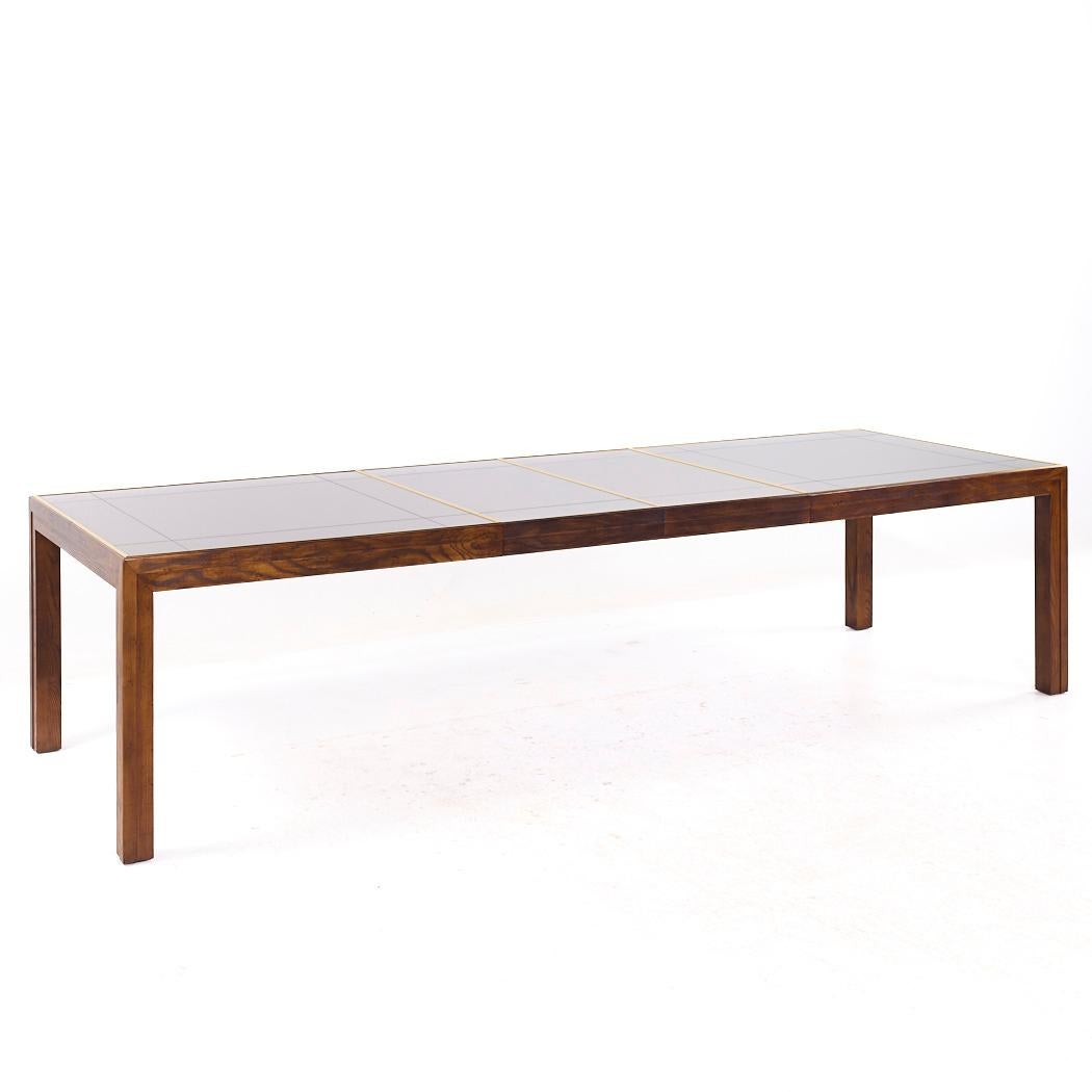 Henredon MCM Walnut and Mirrored Top Expanding Dining Table with 2 Leaves For Sale 4