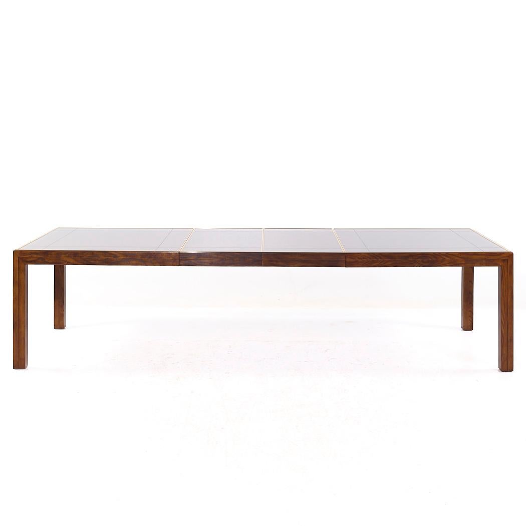 Henredon MCM Walnut and Mirrored Top Expanding Dining Table with 2 Leaves For Sale 5