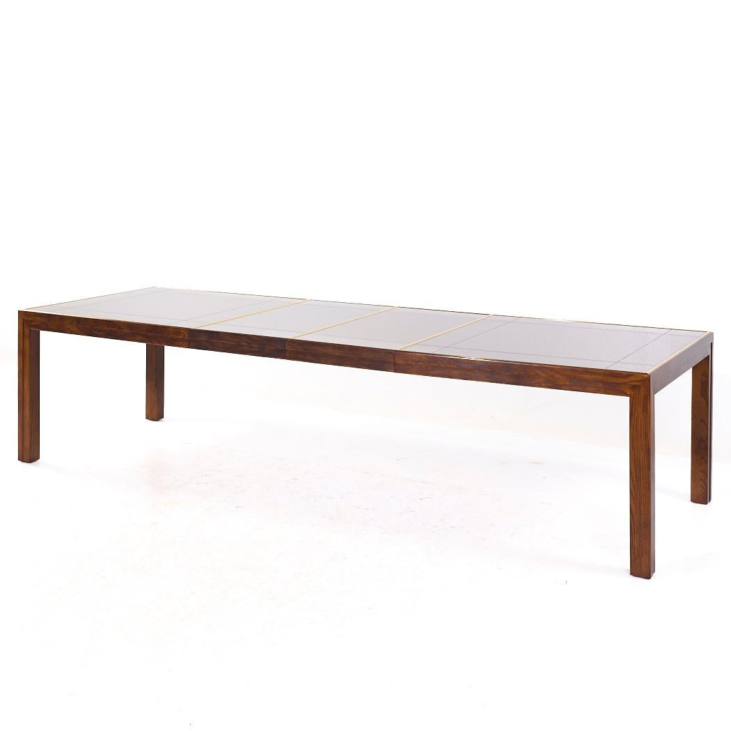 Henredon MCM Walnut and Mirrored Top Expanding Dining Table with 2 Leaves For Sale 6