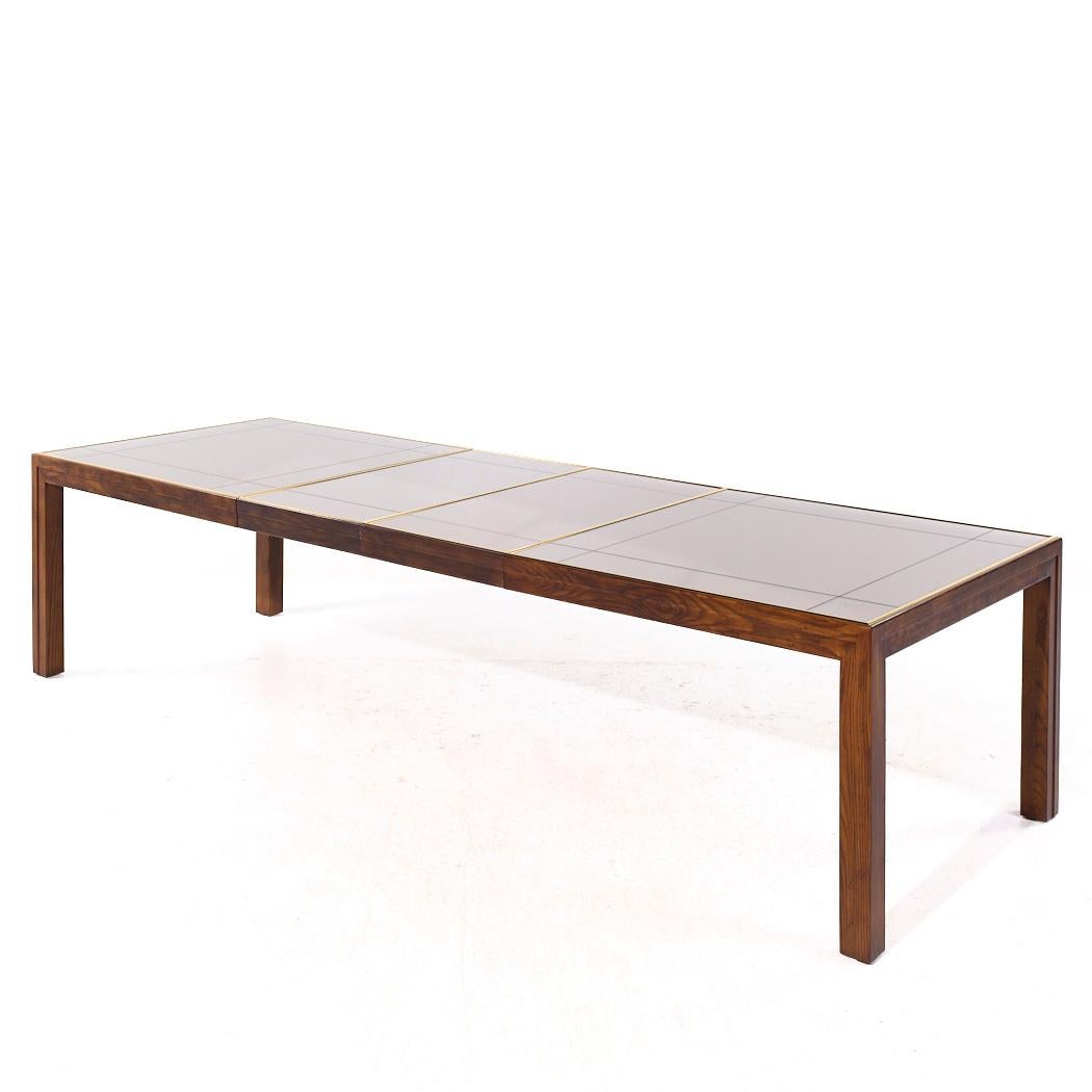 Henredon MCM Walnut and Mirrored Top Expanding Dining Table with 2 Leaves For Sale 7
