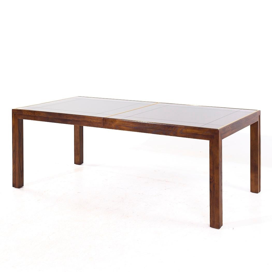 Mid-Century Modern Henredon MCM Walnut and Mirrored Top Expanding Dining Table with 2 Leaves For Sale