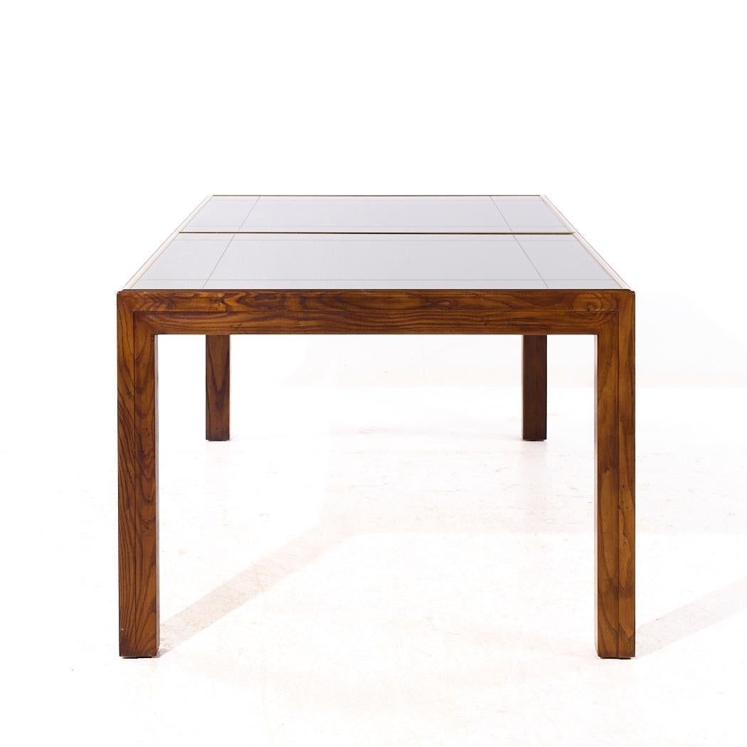 American Henredon MCM Walnut and Mirrored Top Expanding Dining Table with 2 Leaves For Sale