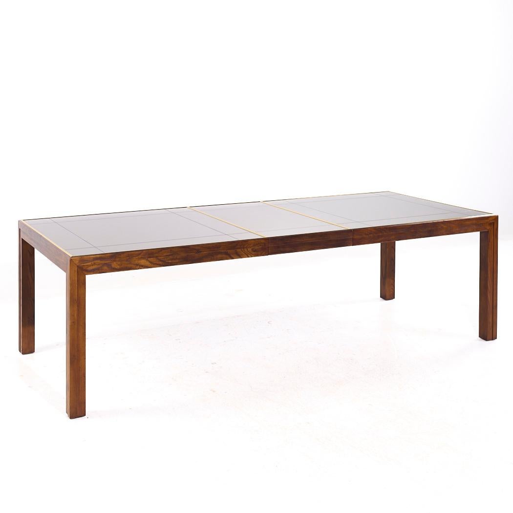Henredon MCM Walnut and Mirrored Top Expanding Dining Table with 2 Leaves For Sale 1