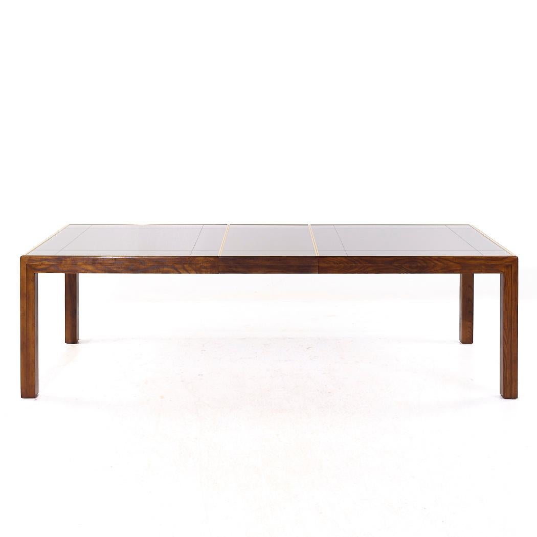 Henredon MCM Walnut and Mirrored Top Expanding Dining Table with 2 Leaves For Sale 2
