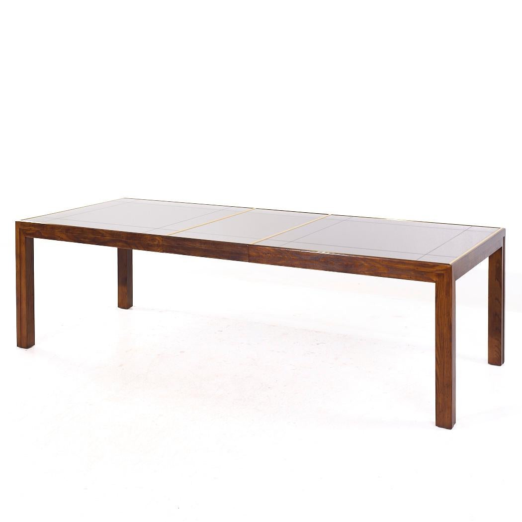 Henredon MCM Walnut and Mirrored Top Expanding Dining Table with 2 Leaves For Sale 3