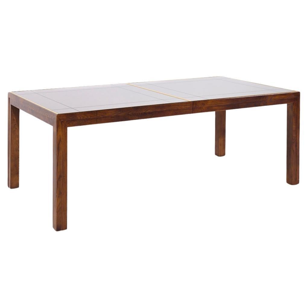 Henredon MCM Walnut and Mirrored Top Expanding Dining Table with 2 Leaves For Sale