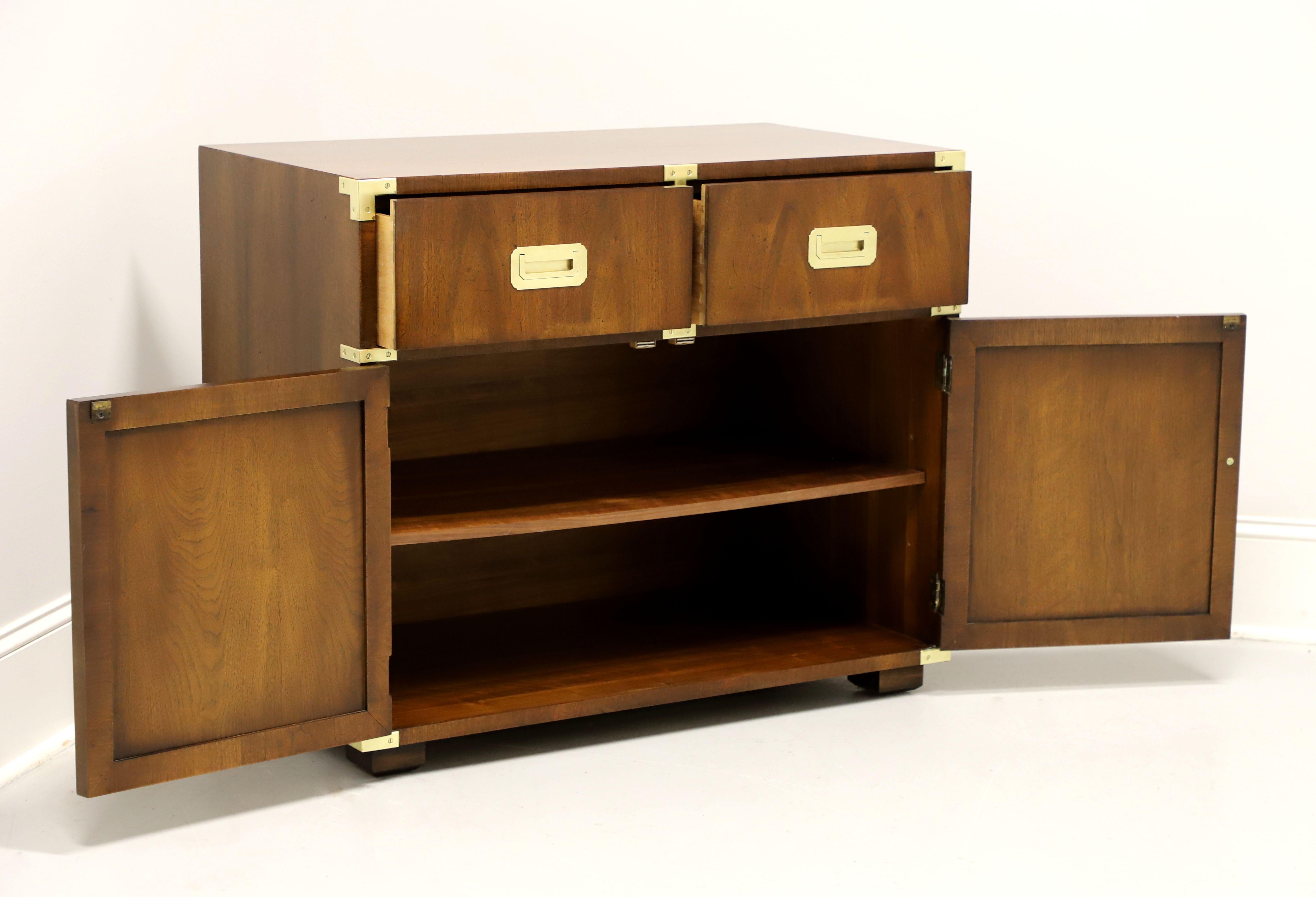 Brass HENREDON Mid 20th Century Walnut Campaign Style Console Cabinet