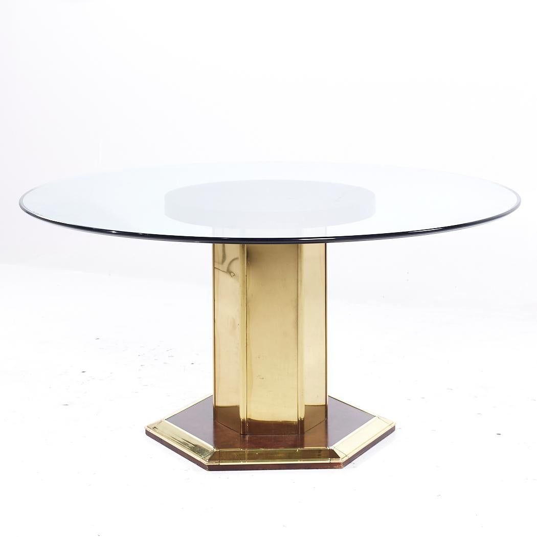 Mid-Century Modern Henredon Mid Century Brass and Glass Pedestal Dining Table For Sale