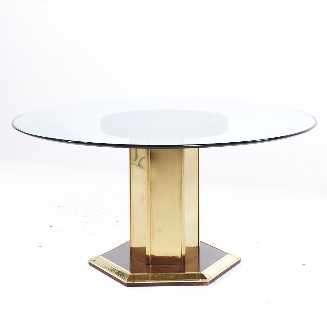 Mid-Century Modern Henredon Mid Century Brass and Glass Pedestal Dining Table