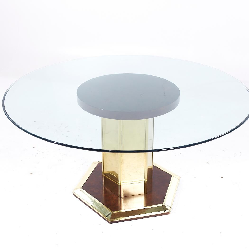 American Henredon Mid Century Brass and Glass Pedestal Dining Table For Sale