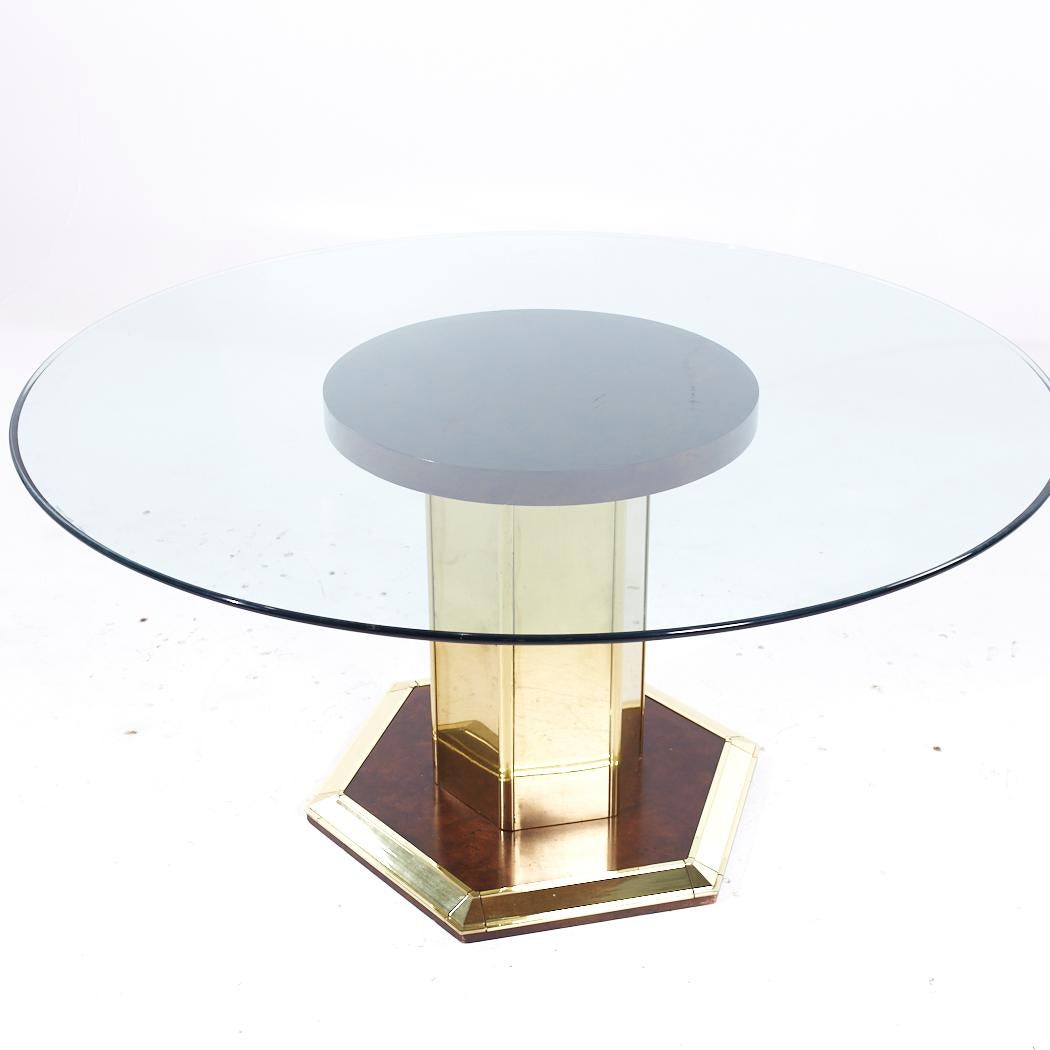 American Henredon Mid Century Brass and Glass Pedestal Dining Table