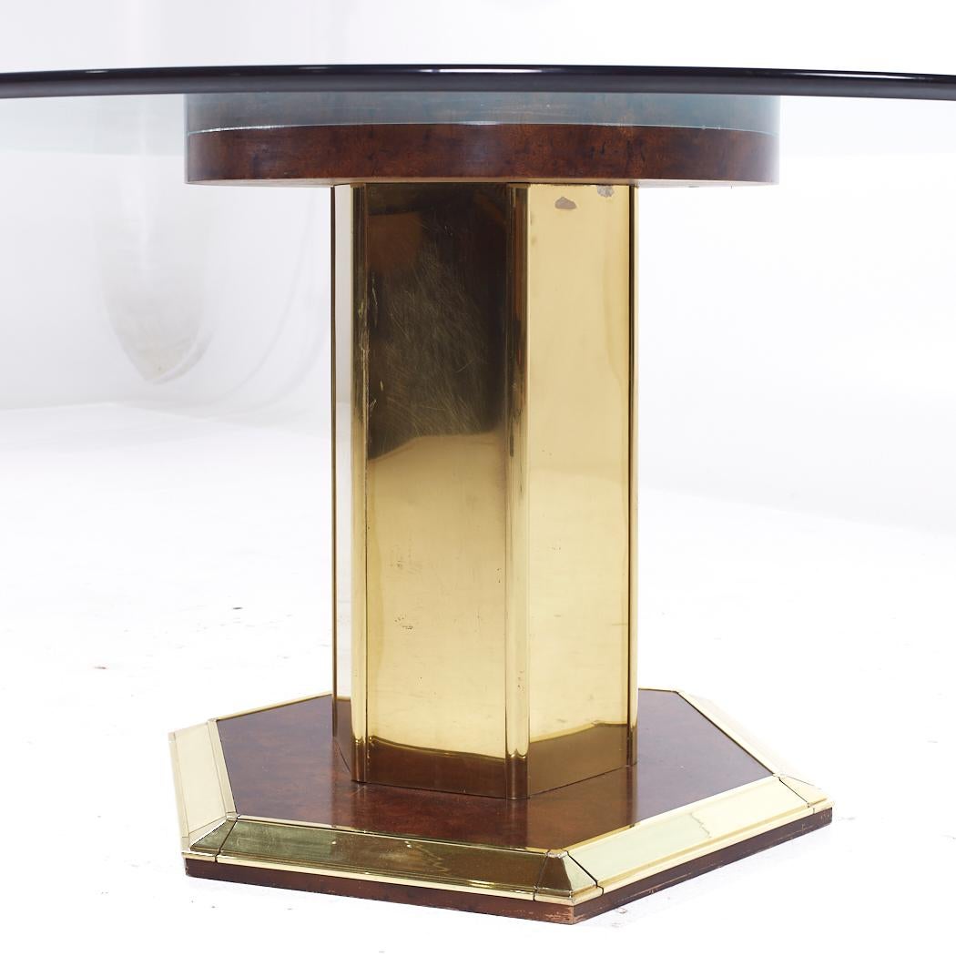 Late 20th Century Henredon Mid Century Brass and Glass Pedestal Dining Table For Sale