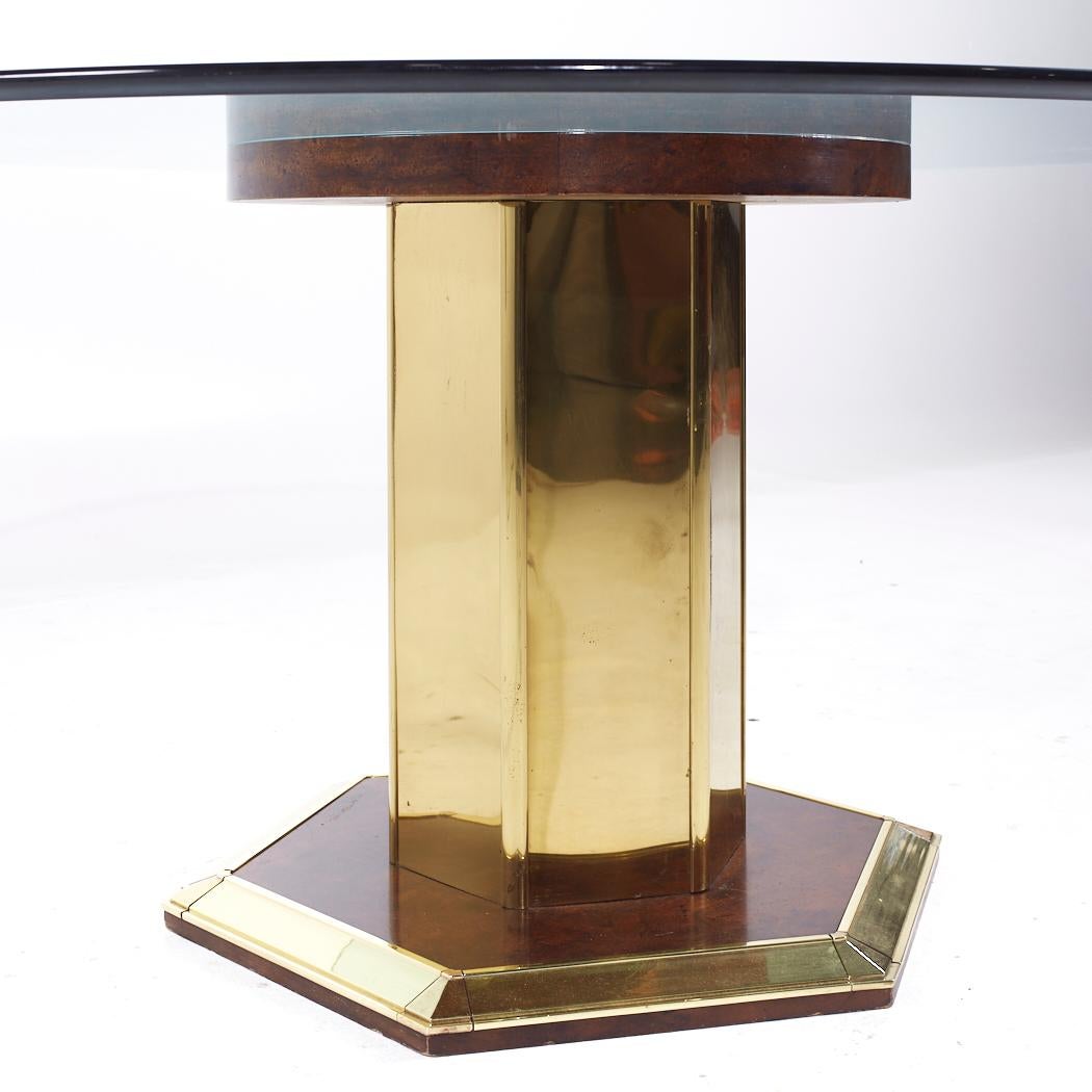 Henredon Mid Century Brass and Glass Pedestal Dining Table For Sale 1
