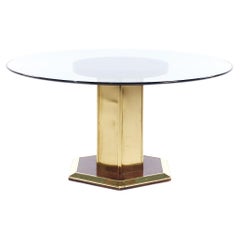 Mesa de comedor con pedestal de latón y cristal Henredon Mid Century