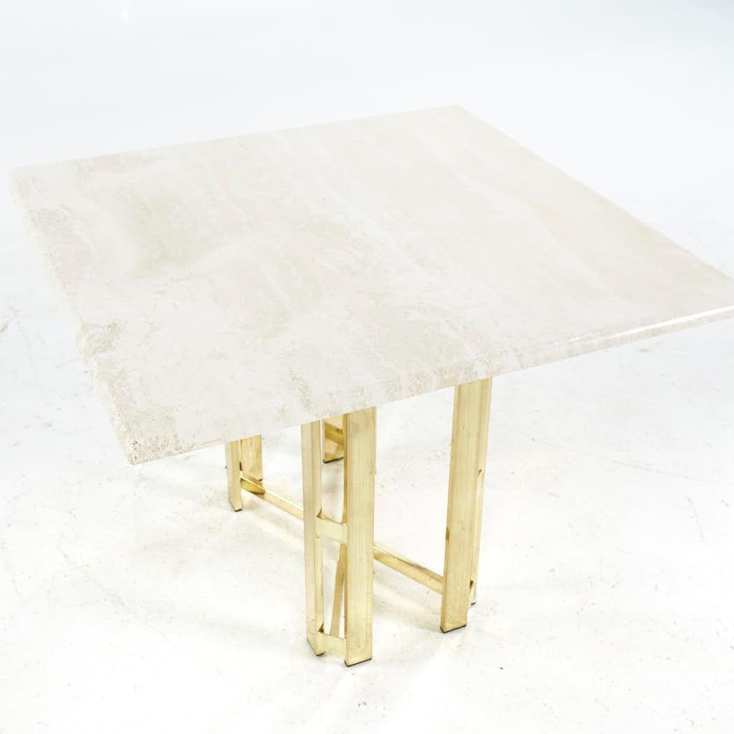 American Henredon Mid Century Brass and Travertine Side Table For Sale