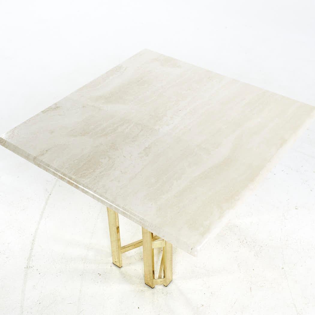 Henredon Mid Century Brass and Travertine Side Table In Good Condition For Sale In Countryside, IL