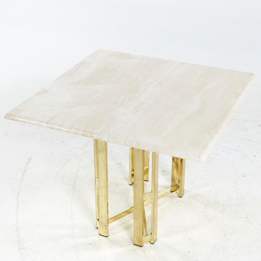Late 20th Century Henredon Mid Century Brass and Travertine Side Table For Sale