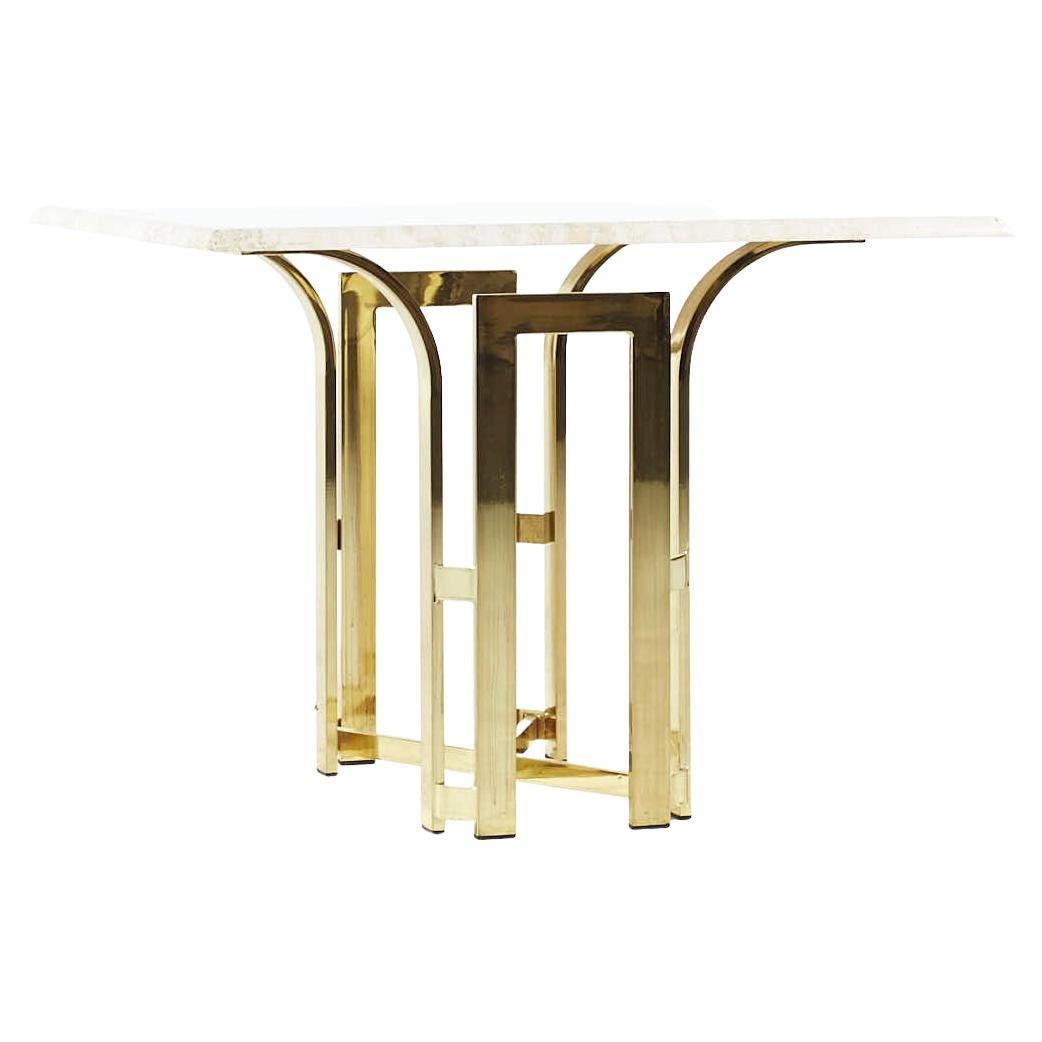 Henredon Mid Century Brass and Travertine Side Table For Sale