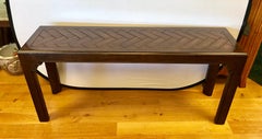 Henredon Mid-Century Campaign Style Console Table with Stools Benches Ottomans