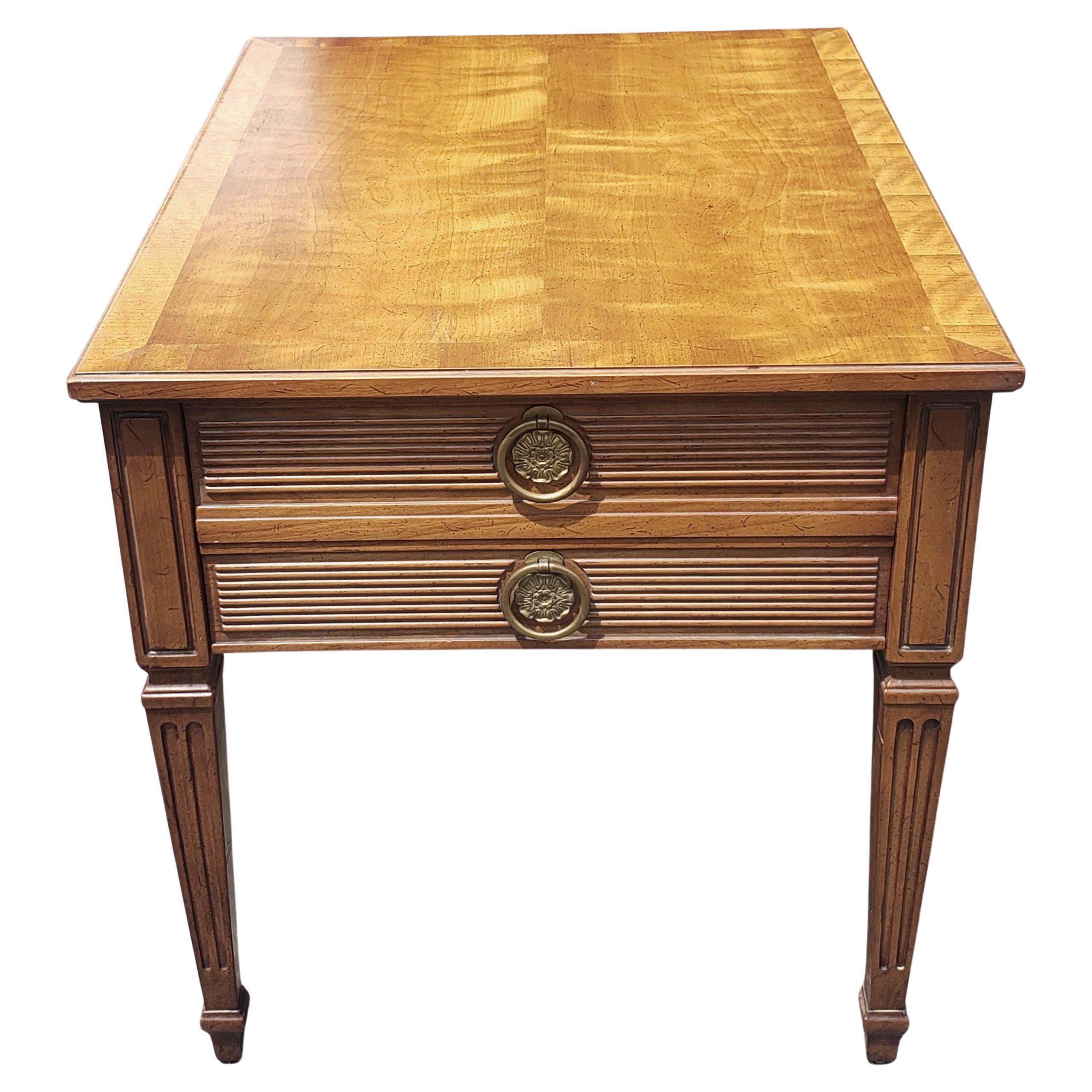 Henredon Midcentury Cross-Banded Walnut Single Drawer Side Table For Sale