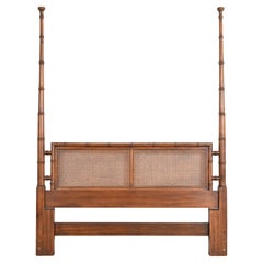 Henredon Mid-Century Faux Bamboo and Cane Queen Size Poster Headboard, 1960s