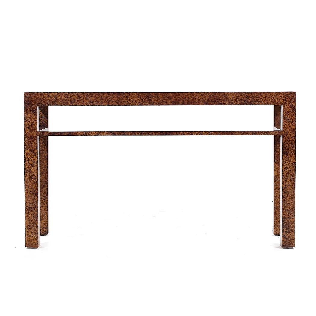 Henredon Mid Century Faux Tortoise Console Table

This table measures: 45 wide x 15 deep x 26.25 inches high

All pieces of furniture can be had in what we call restored vintage condition. That means the piece is restored upon purchase so it’s free