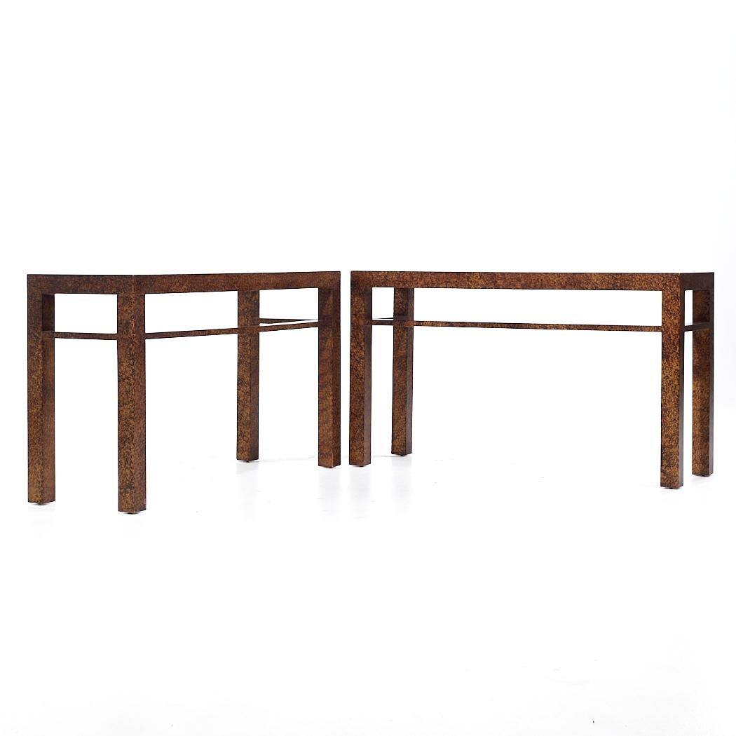 Henredon Mid Century Faux Tortoise Console Table - Pair

Each table measures: 45 wide x 15 deep x 26.25 inches high

All pieces of furniture can be had in what we call restored vintage condition. That means the piece is restored upon purchase so