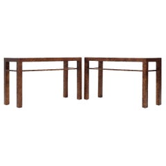 Used Henredon Mid Century Faux Tortoise Console Table - Pair