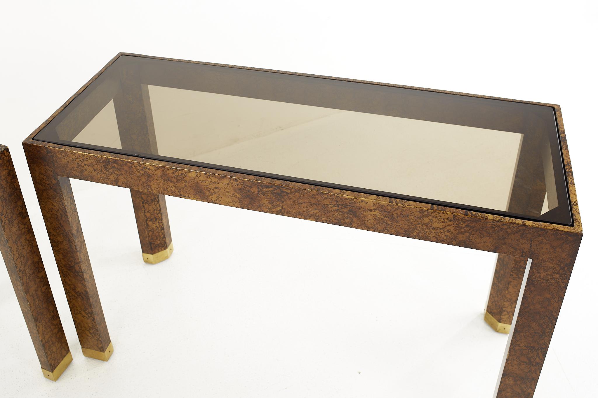 Henredon Mid Century Faux Tortoise Shell Console Tables, A Pair 3
